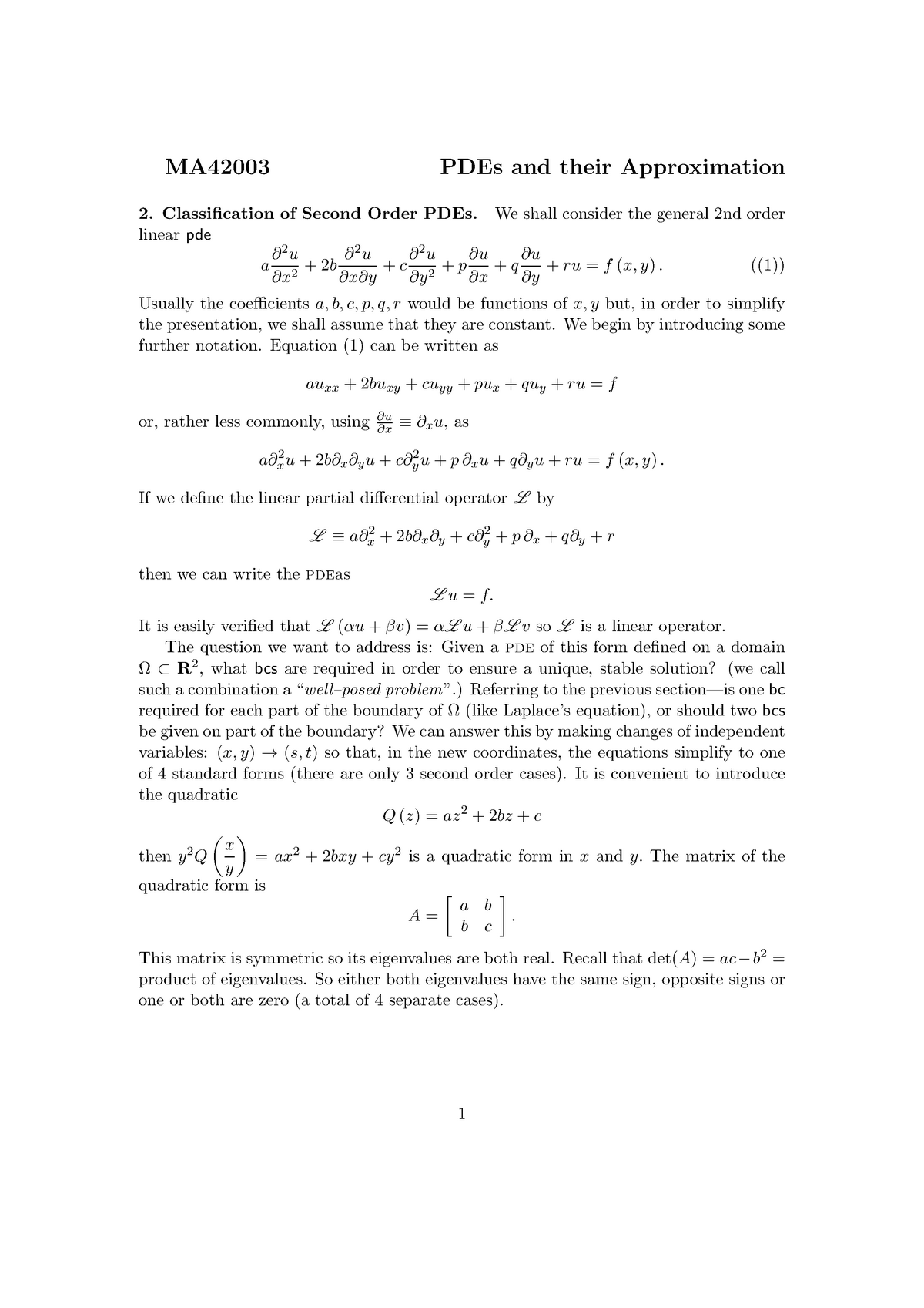 Chapter 2 Classification Of Pdes Partial Differential Equations Studocu