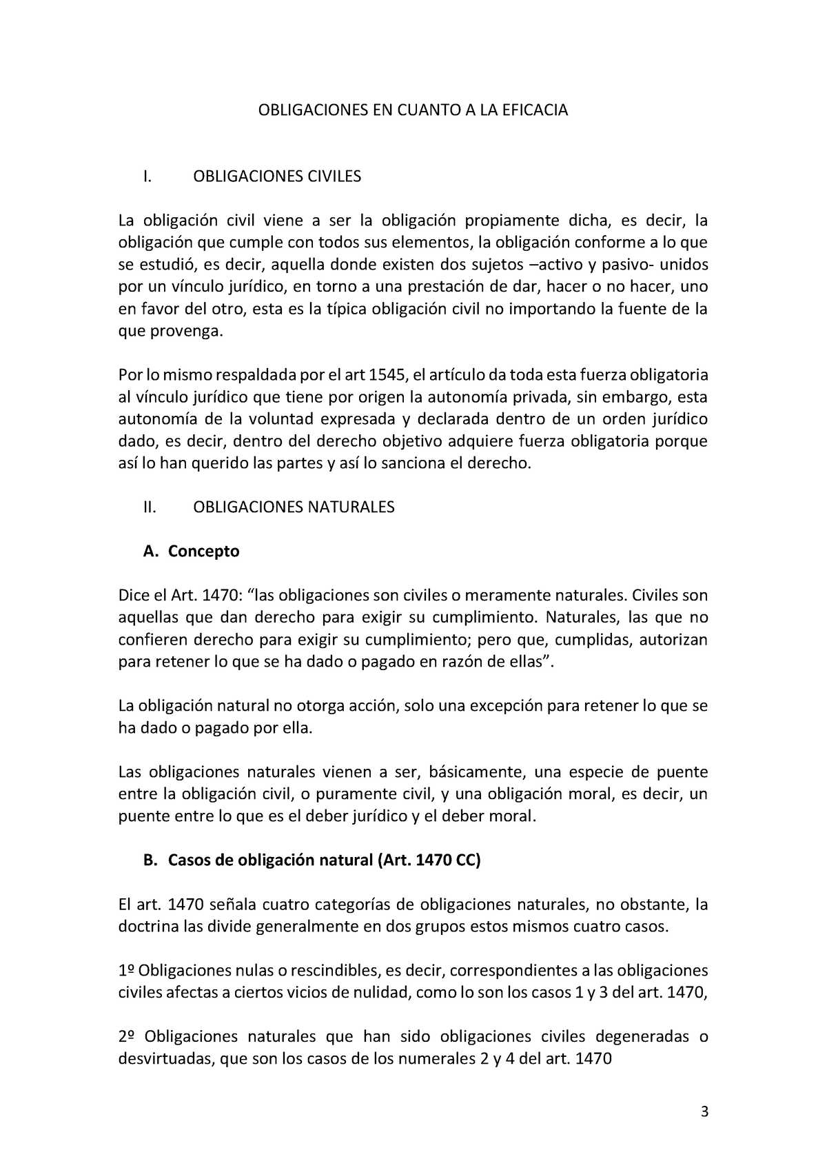 LAS Obligaciones Naturales - OBLIGACIONES EN CUANTO A LA EFICACIA I ...