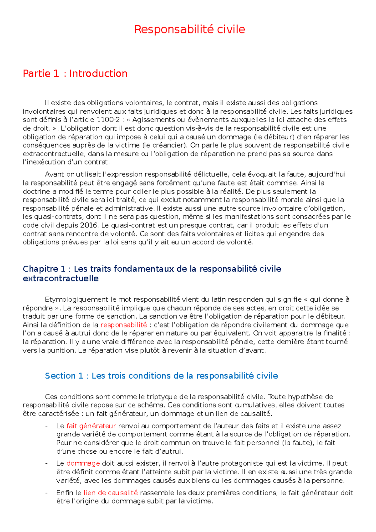 Responsabilité civile L2S2 - Responsabilité civile Partie 1 ...