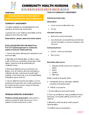 Community Health Nursing 2 (Chapter 3) - CHAPTER 3: Tools 1. DEMOGRAPHY ...