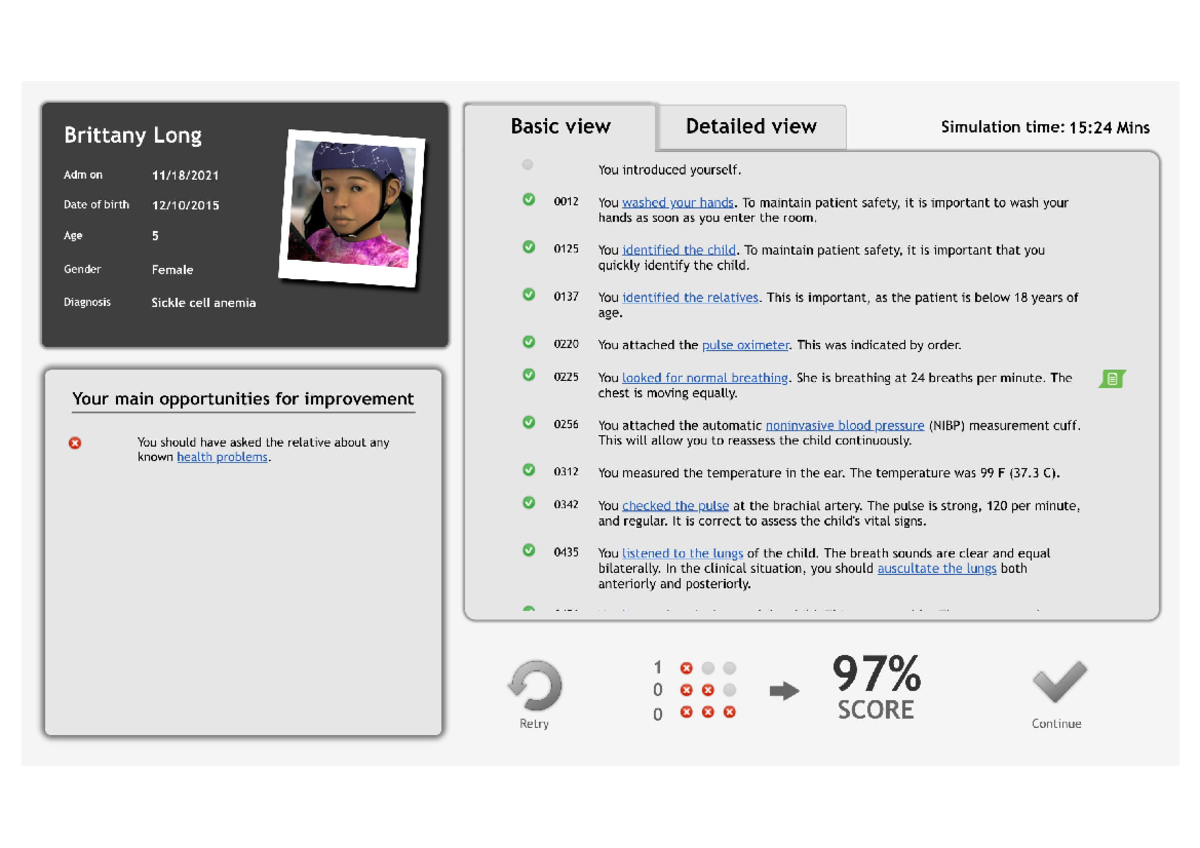 Pediatric Case 4 Brittany Long v Sim Feedback Log 97 Basic view