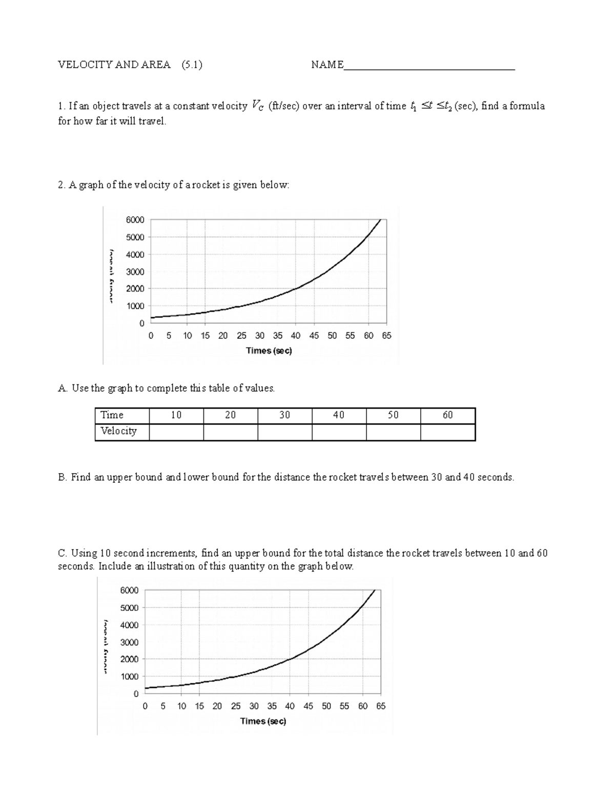 Velocity and Area - VELOCITY AND AREA (5) NAME ...