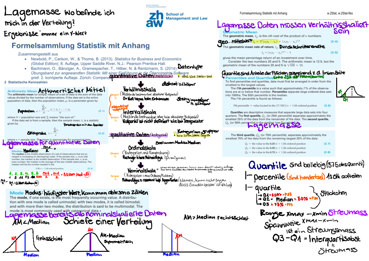 Formelsammlung Statistik mit Anhang v02 Lagemasse wo befinde ich mich in der Verteilung