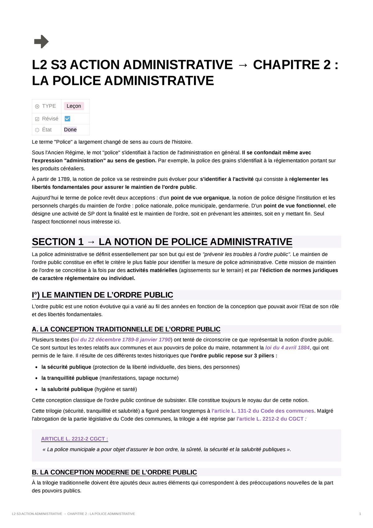 Action Administrative Chapitre 2 - La police administrative - L2 S3 ...