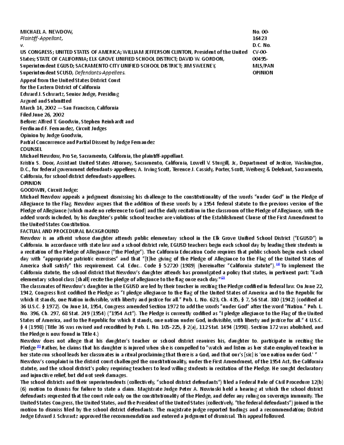 Newdow and Harvey - Digest - MICHAEL A. NEWDOW, Plaintiff-Appellant , v ...