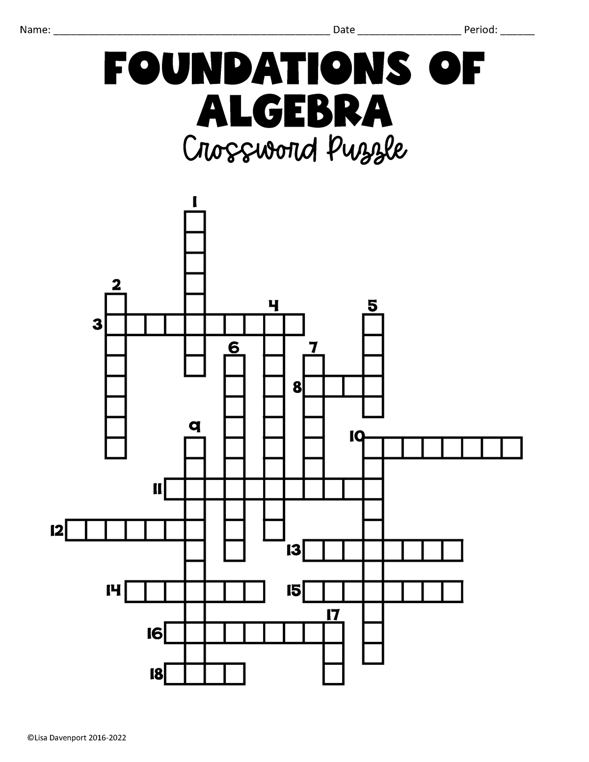 Foundationsof Algebra Crossword Puzzle 1 Name