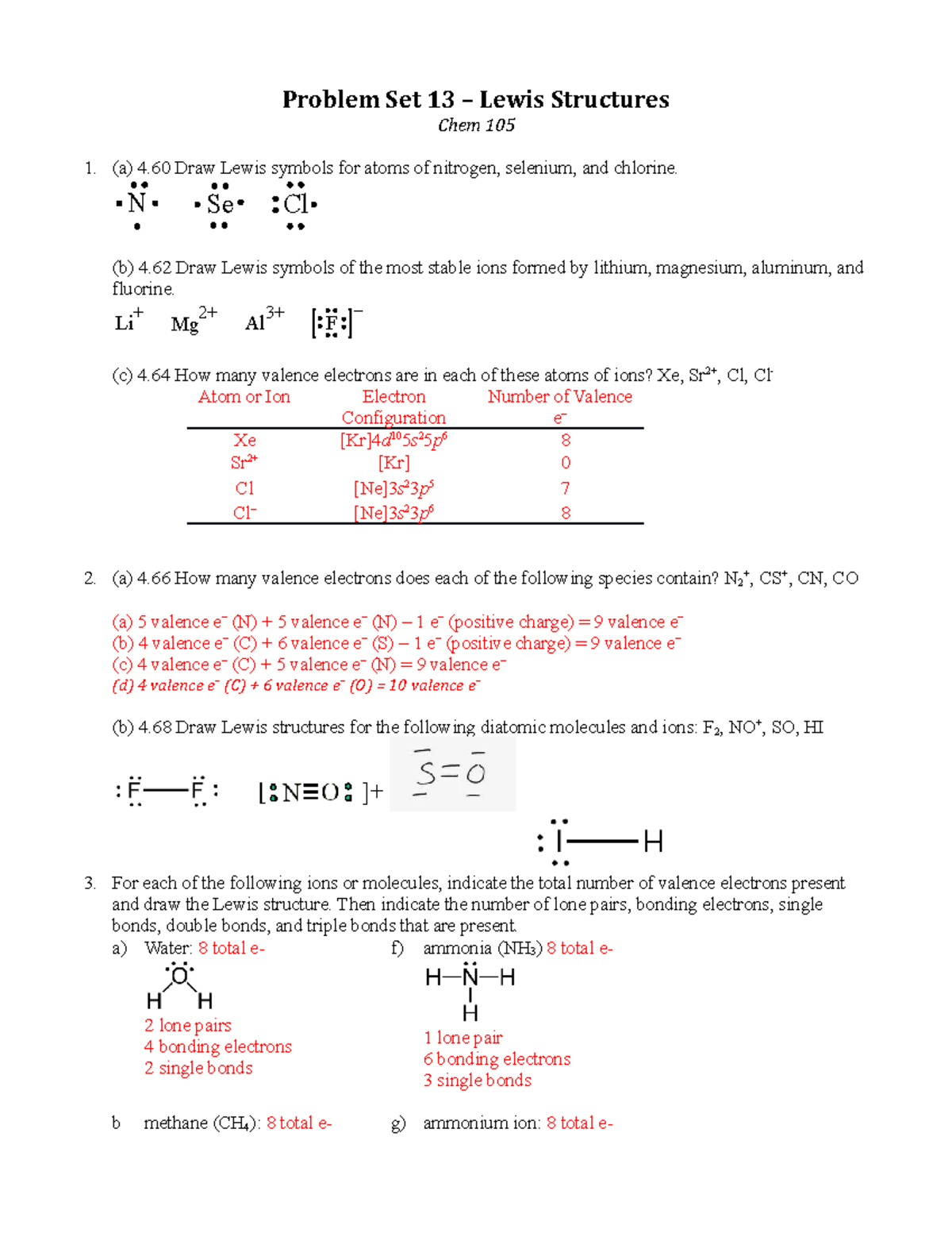 Valence Electrons Worksheet Answers