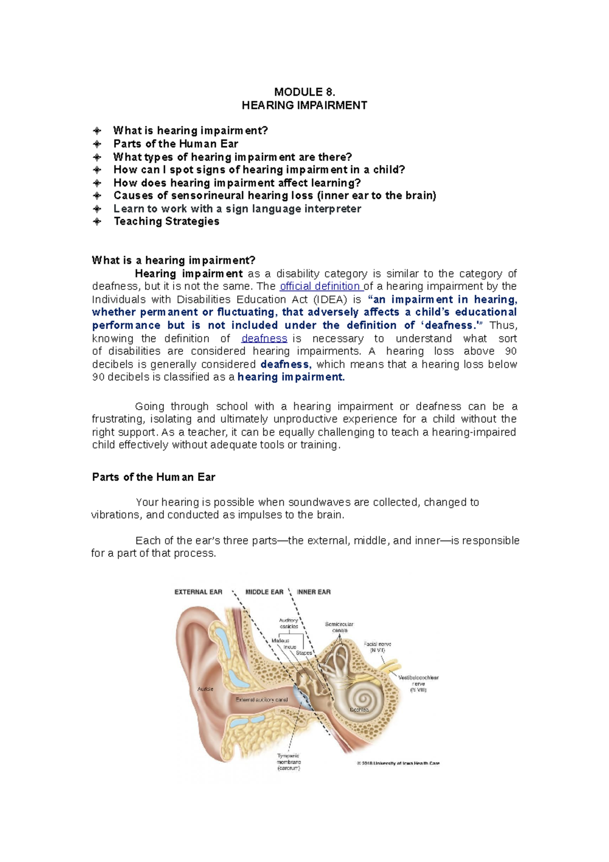 Hearing Impairment - MODULE 8. HEARING IMPAIRMENT What is hearing ...