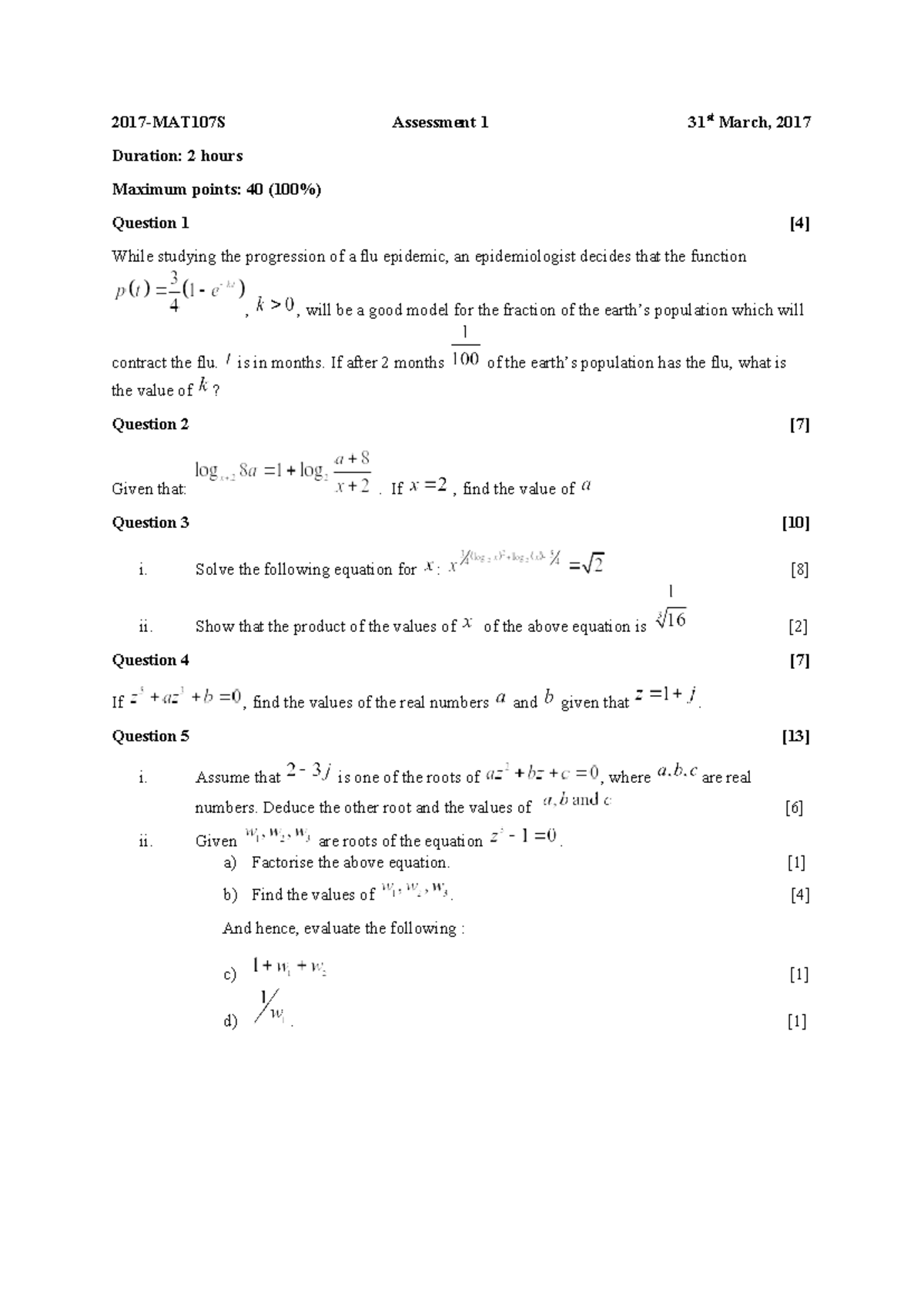 2017 MAT107S Assessment 1 2017 0331 - 2017-MAT107S Assessment 1 31 st ...