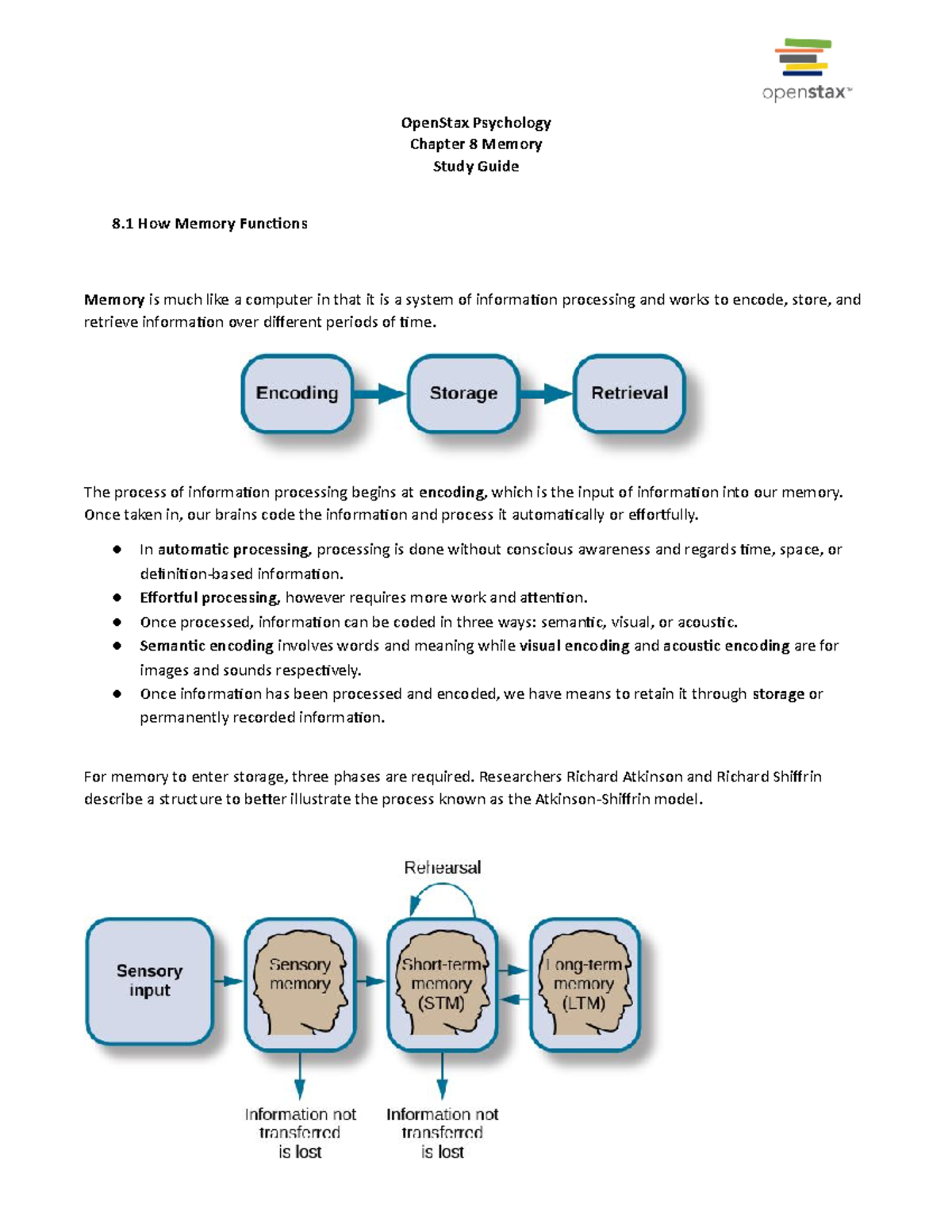 Open Stax Psychology 2e LN08 - OpenStax Psychology Chapter 8 Memory ...