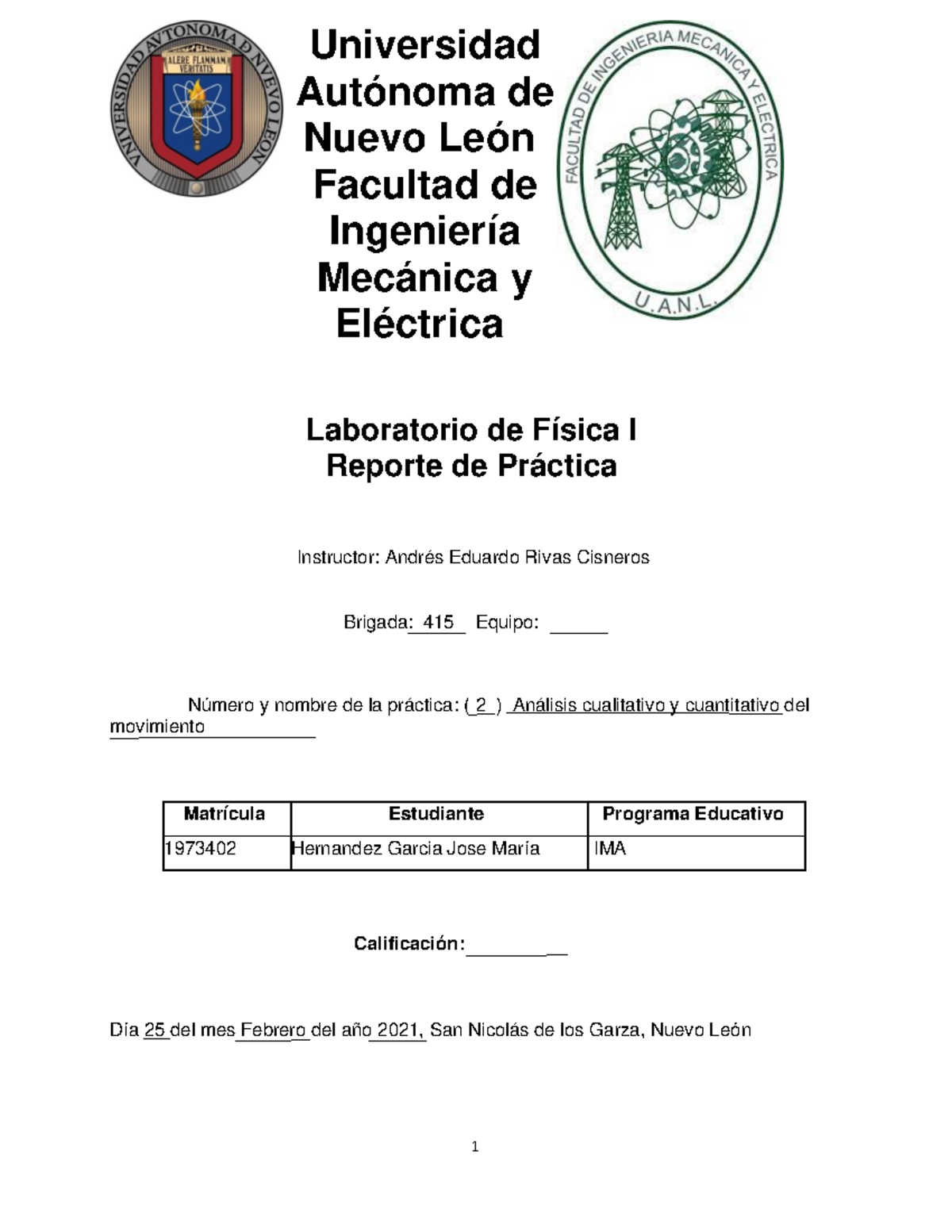 Lab-Fisica Reporte Practica 2 - Laboratorio De Física I Reporte De ...