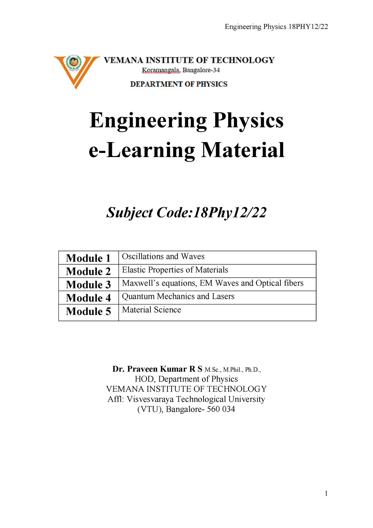 Engineering Physics Notes 2018-19 - engineering physics - VTU - Studocu