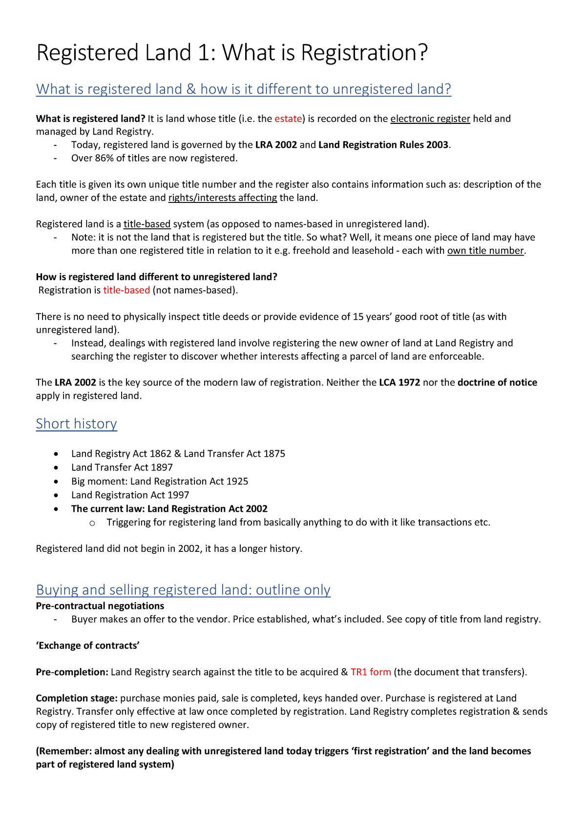 These Are Lecture 5 What Is Registered Land Land Law Lecture 5 Notes ...