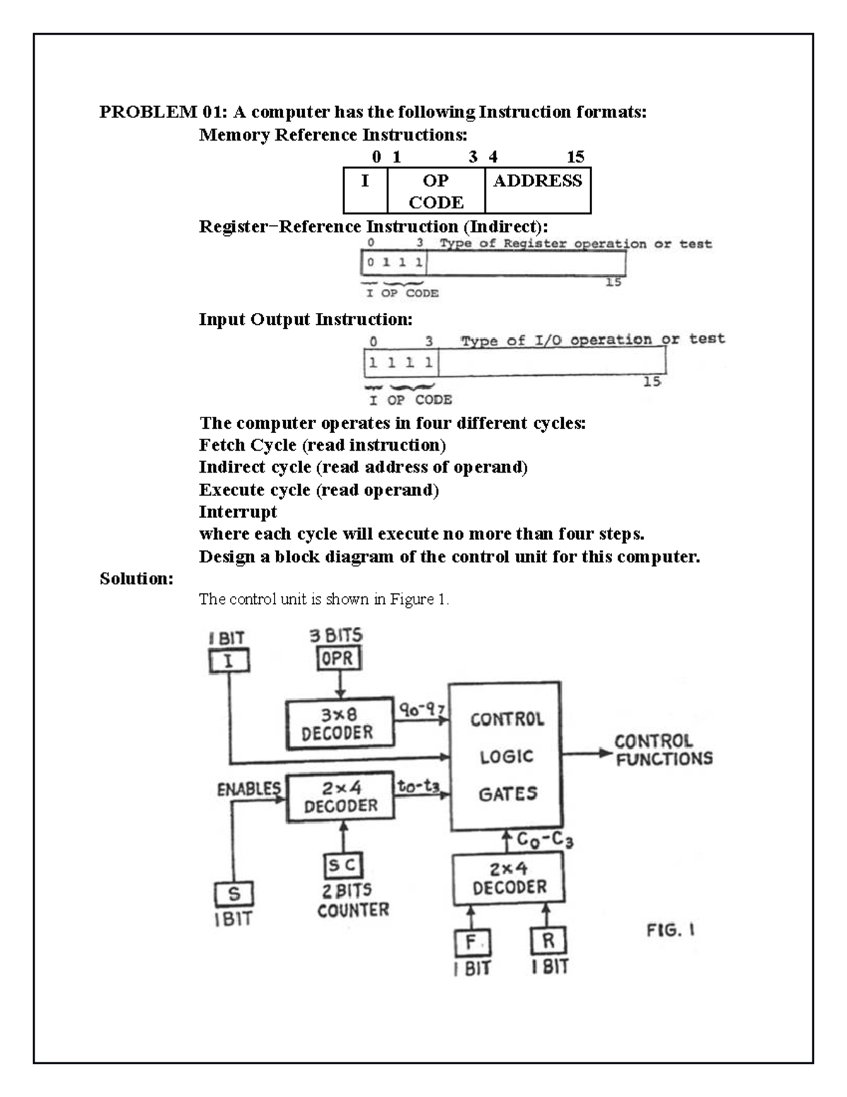 Assignment of Timing and Control of Computer Architecture 1 PROBLEM