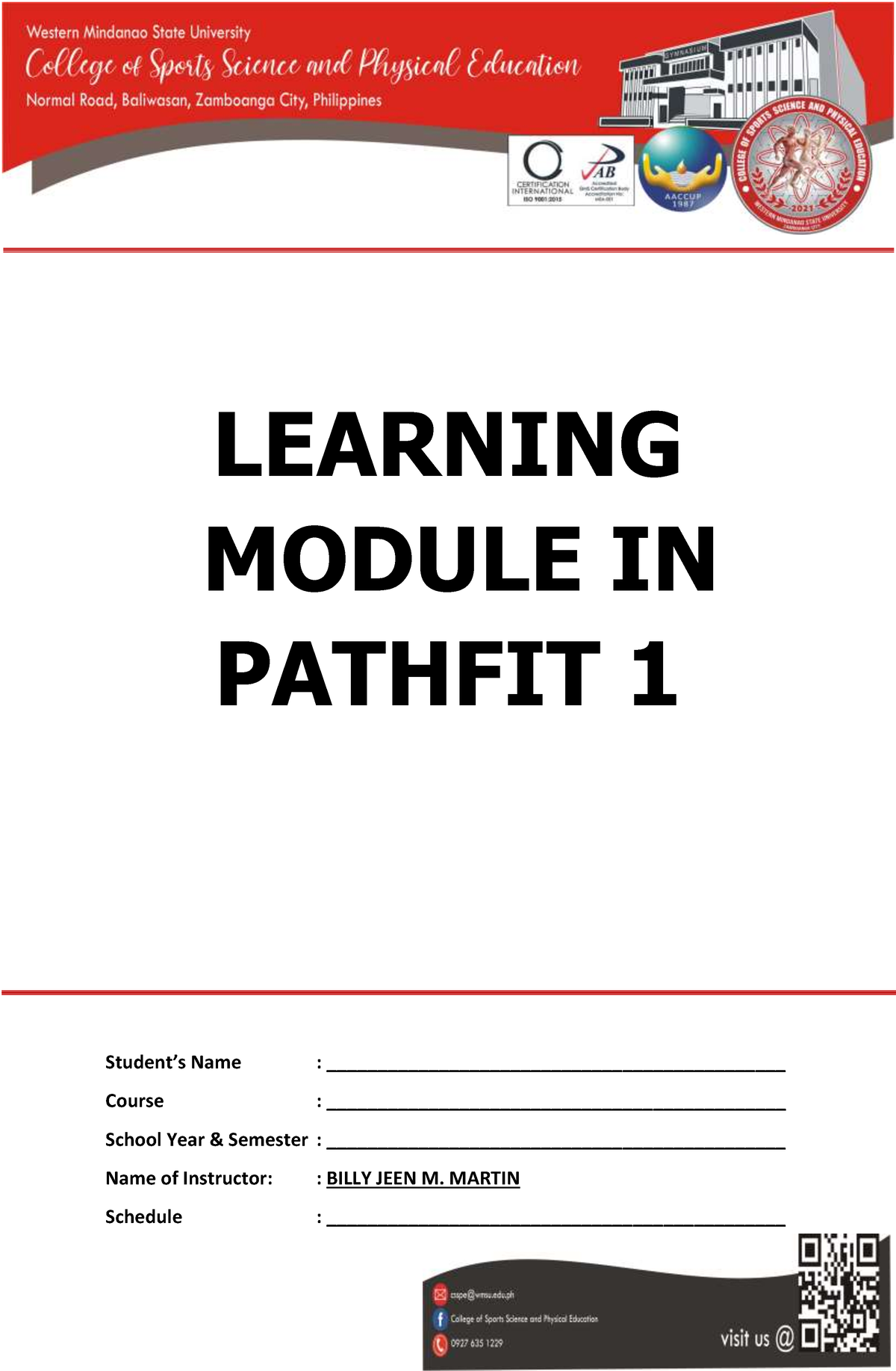 Pathfit-1- Module - LEARNING MODULE IN PATHFIT 1 Student’s Name : - Studocu