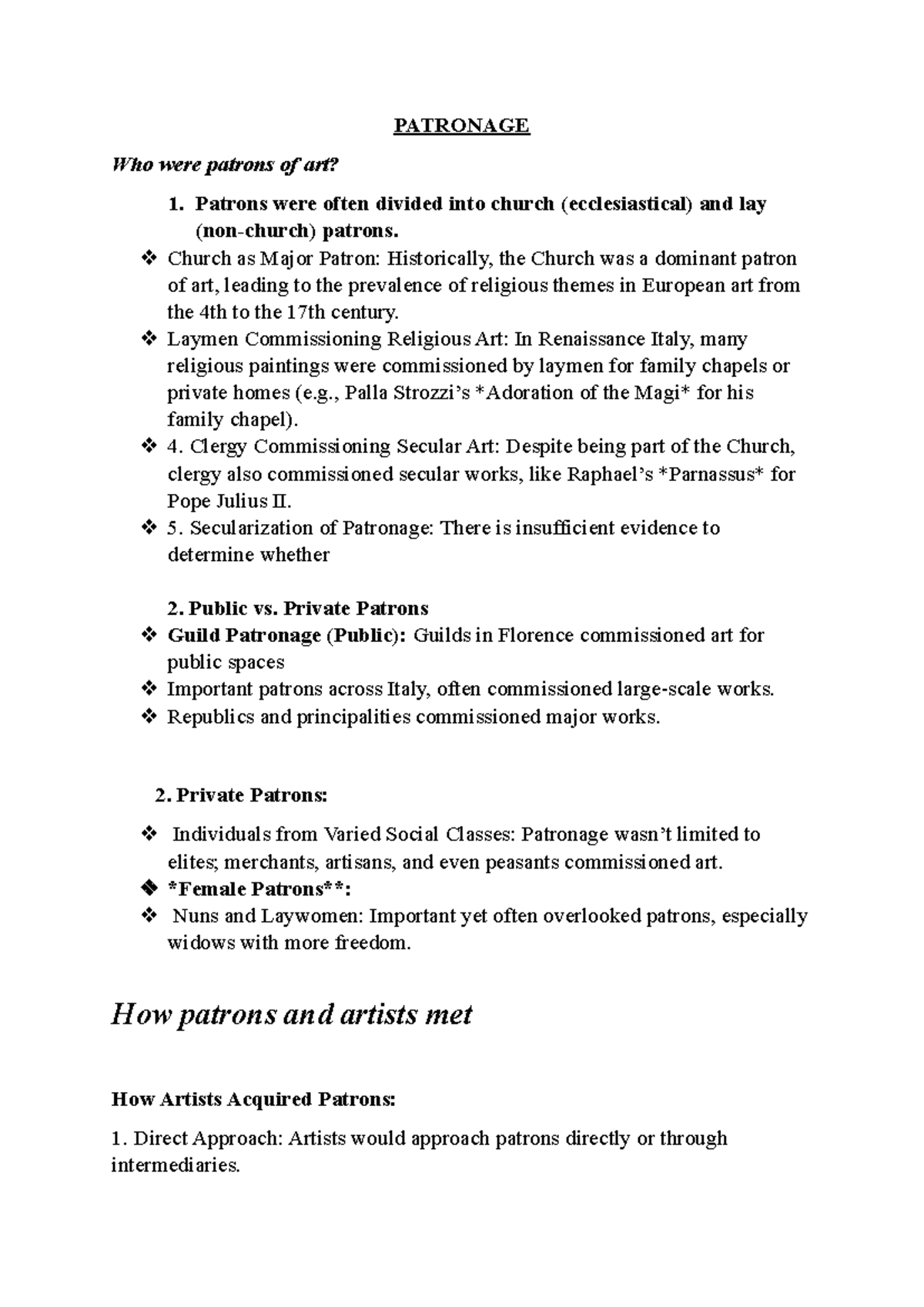 Patronage and Legacy - PATRONAGE Who were patrons of art? 1. Patrons ...