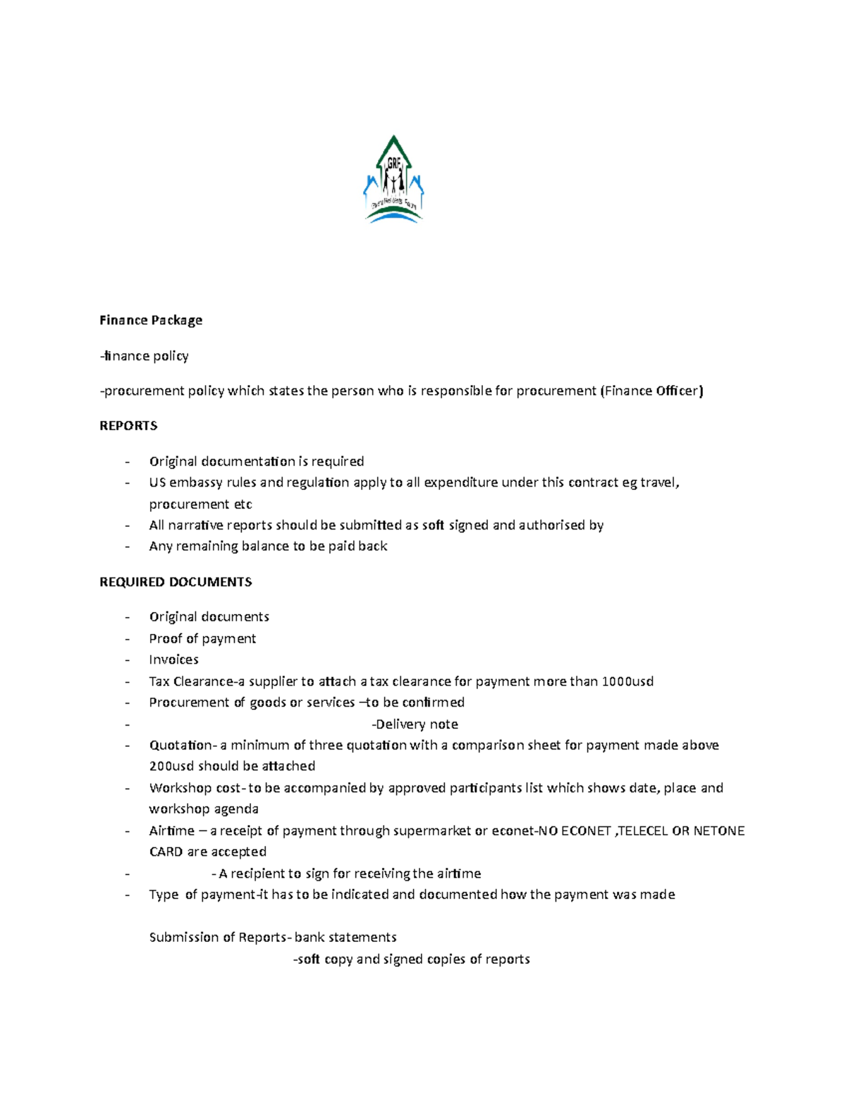 Finance Package copy - Okay - Finance Package -finance policy ...