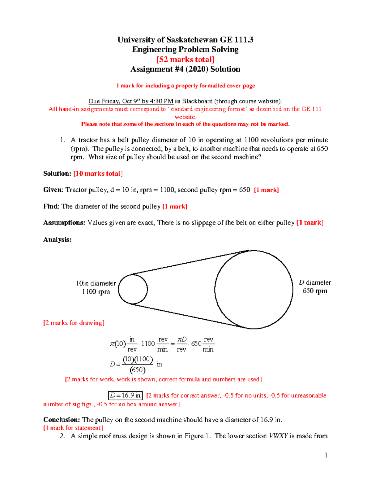 04 Assign Solution 2020 - University of Saskatchewan GE 111 ...