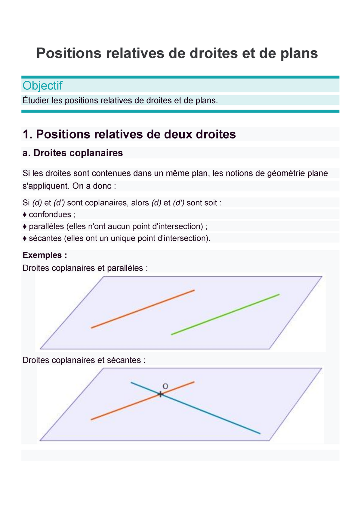 Positions Relatives De Droites Et De Plans - 1. Positions Relatives De ...