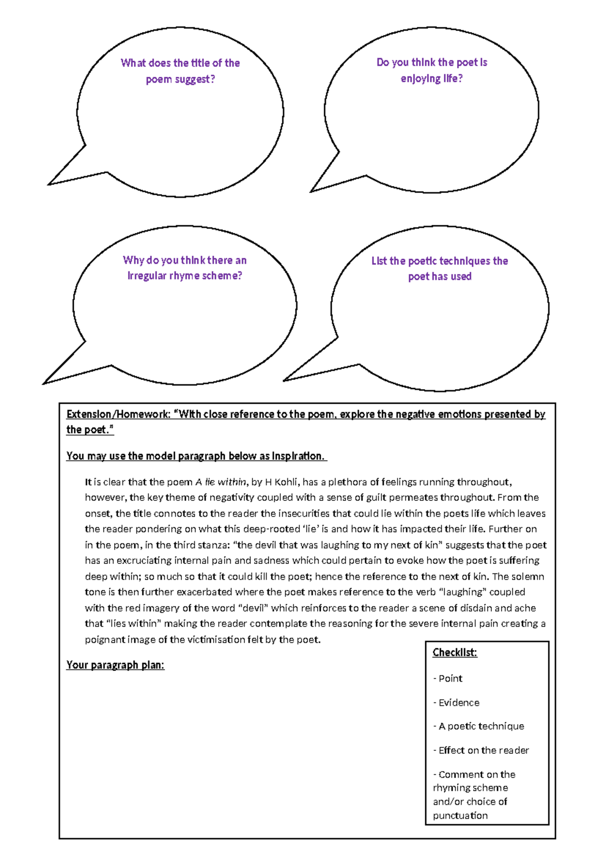 Questions and model answer - Poem - What does the title of the poem ...