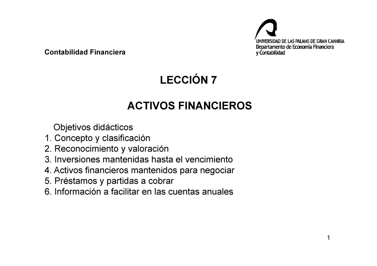 Diapositivas Leccion 7 Activos Financieros Studocu