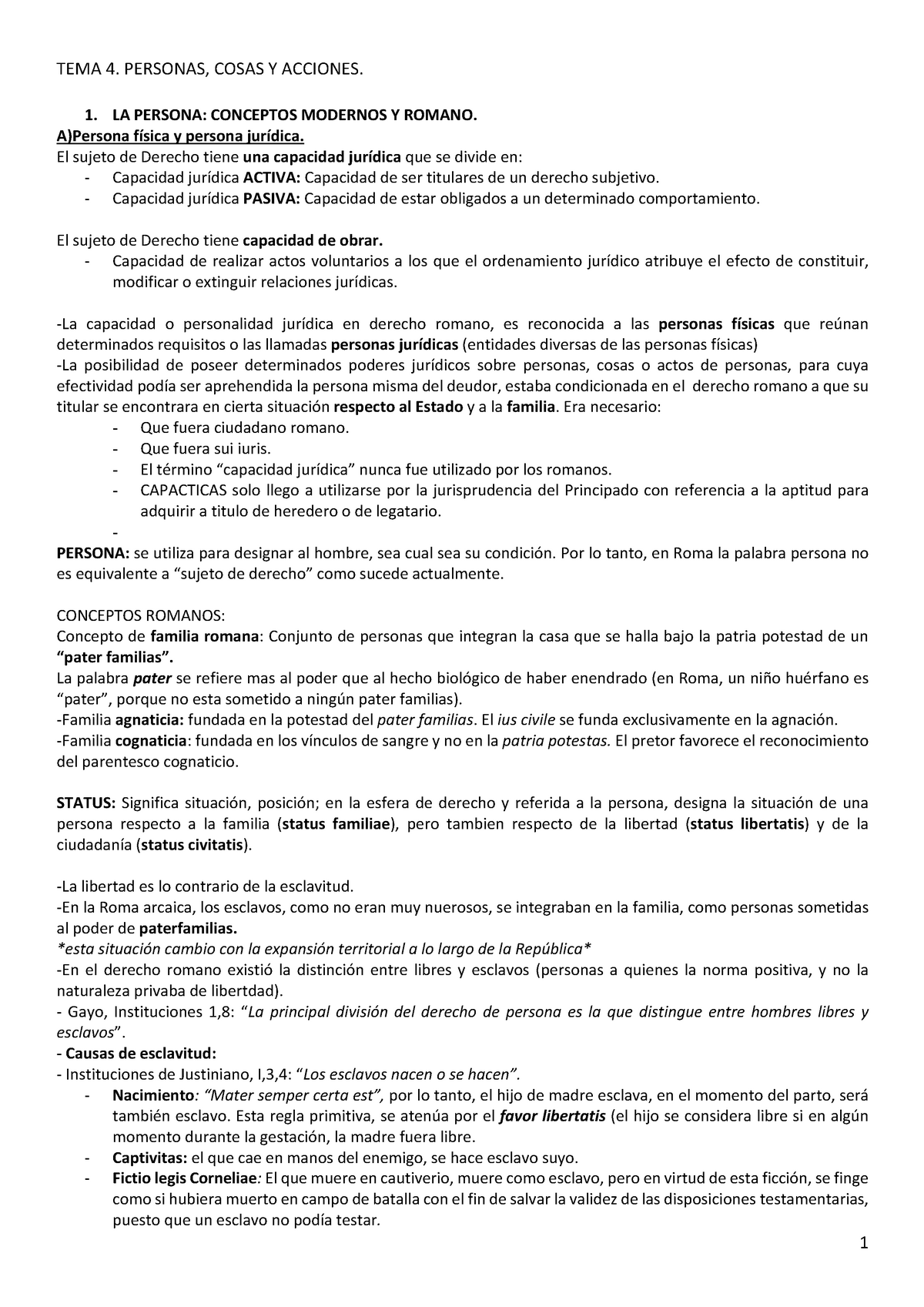 TEMA 4 Derecho Romano Imprimir - TEMA 4. PERSONAS, COSAS Y ACCIONES. 1 ...