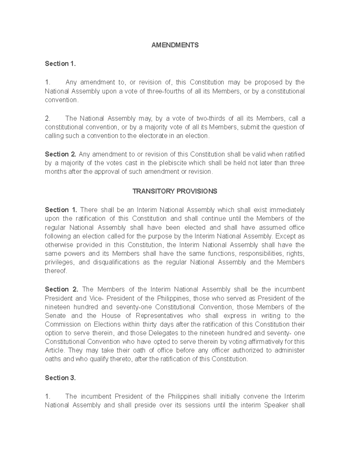 Amendments - Teacher: Rolan Literatus - AMENDMENTS Section 1. Any ...