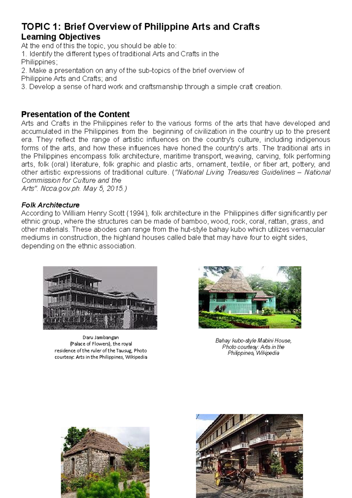 Topic-1-Indigenous - none - TOPIC 1: Brief Overview of Philippine Arts ...