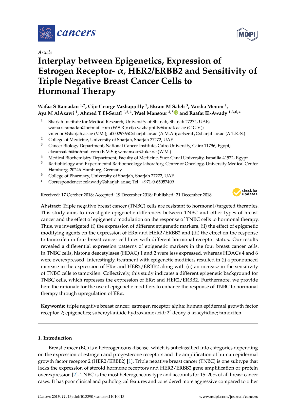 Cancers 11 00013 V3 - Ksdjue - Cancers Article Interplay Between ...