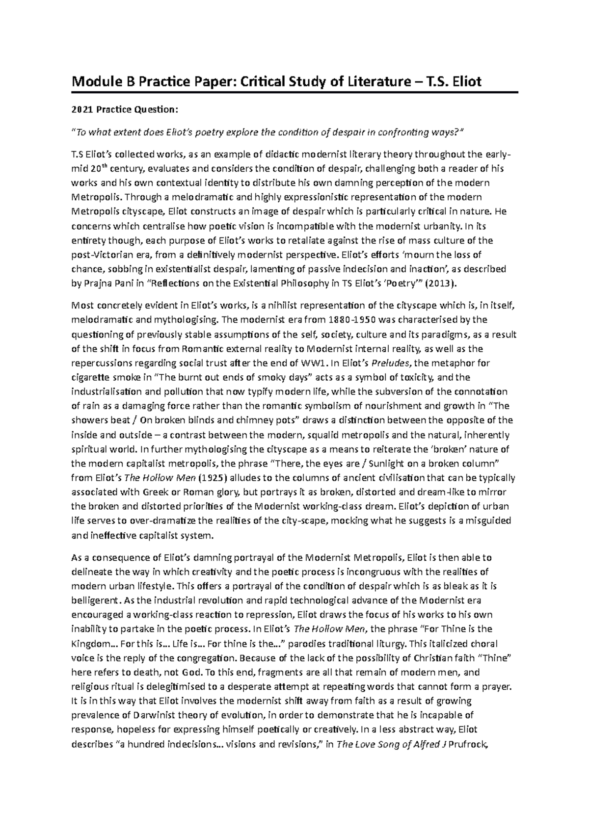Module B Practice Essay (2021 Practice Question) - Module B Practice ...