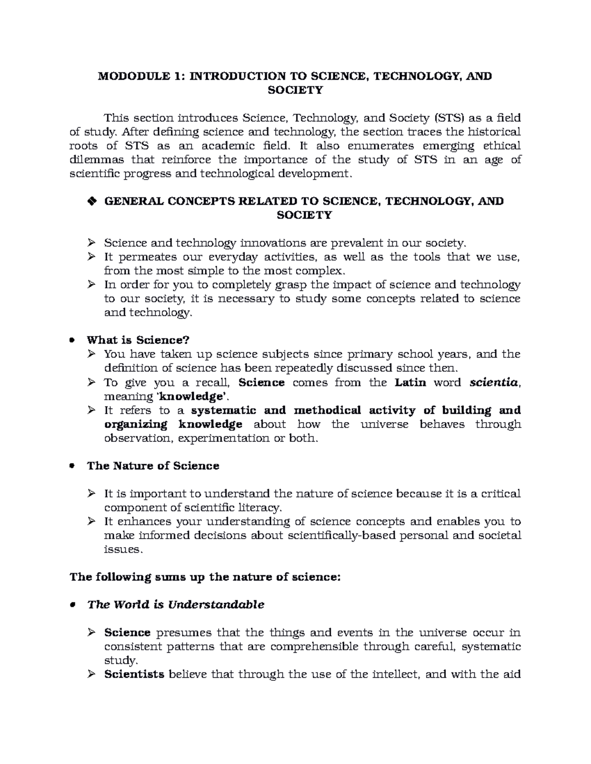 Review- Science-TECH - Lecture notes 1-5 - Science, Technology, and ...