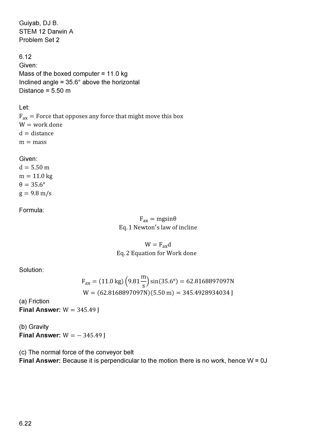 Work Problem Set - Guiyab, DJ B. STEM 12 Darwin A Problem Set 2 Given ...