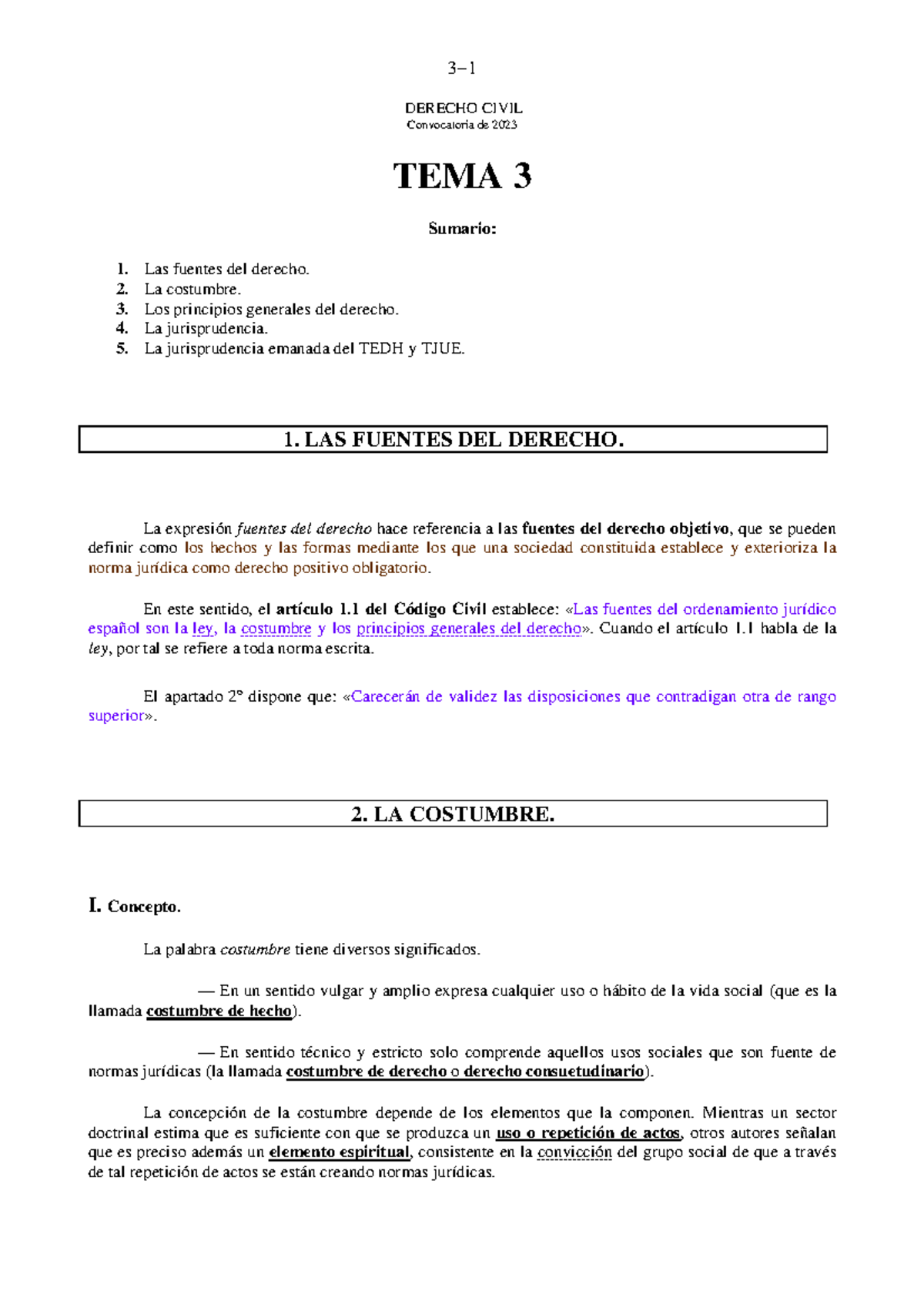 DC TEMA 3 - Apuntes - DERECHO CIVIL Convocatoria De 2023 TEMA 3 Sumario ...