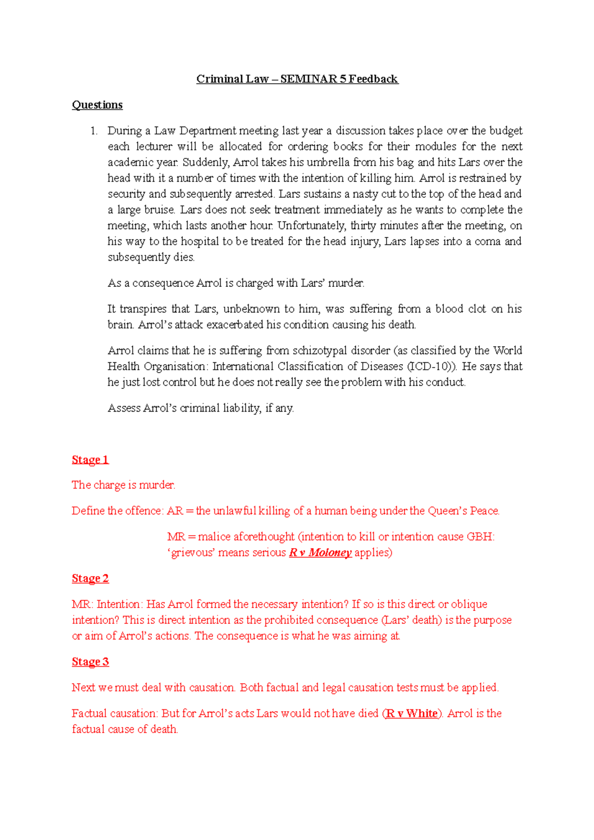 Loss of Control & Diminished Responsibility - Criminal Law – SEMINAR 5 ...