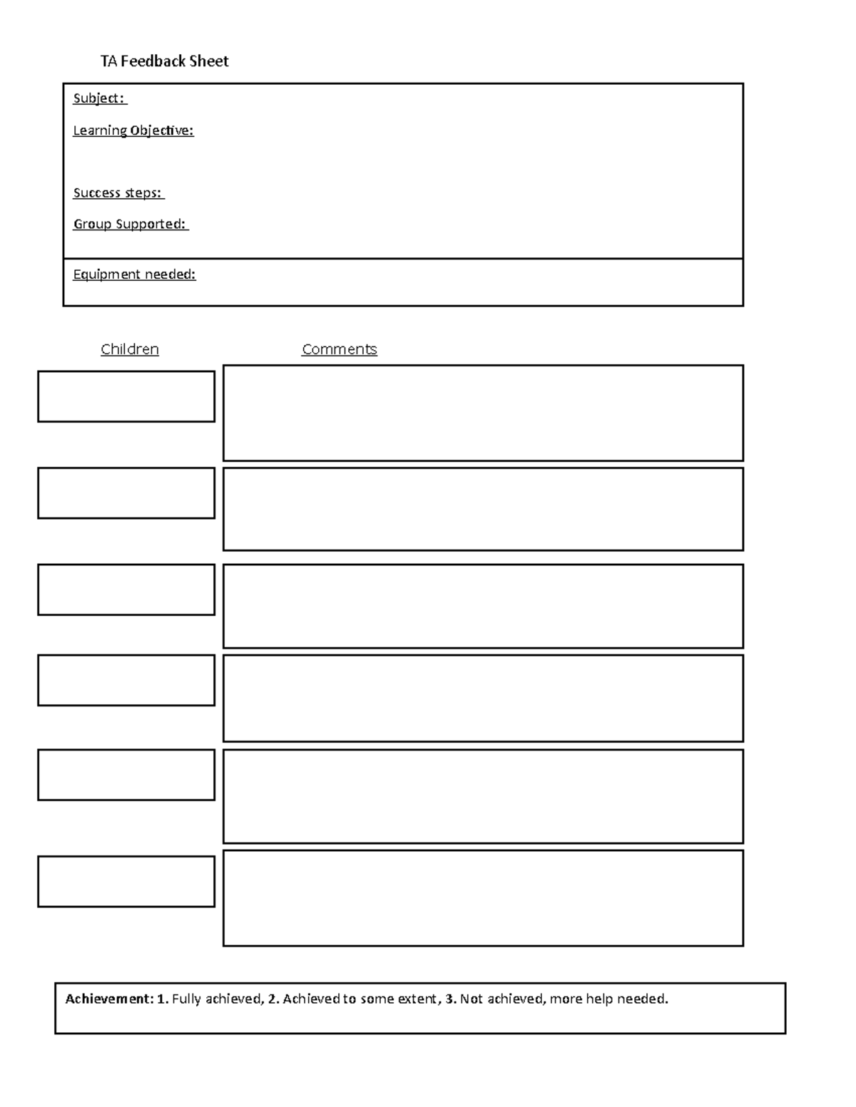 TA feedback sheet - SEAT evidence - TA Feedback Sheet TA Feedback ...