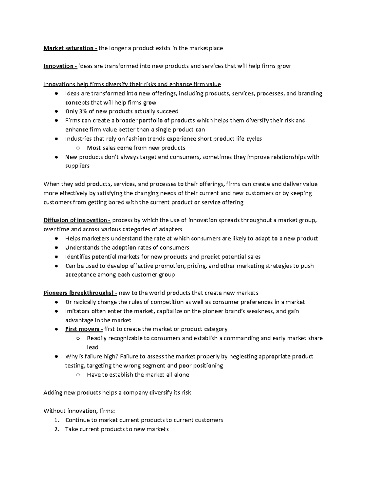 MKT 12 - Intro to Marketing - Market saturation - the longer a product ...