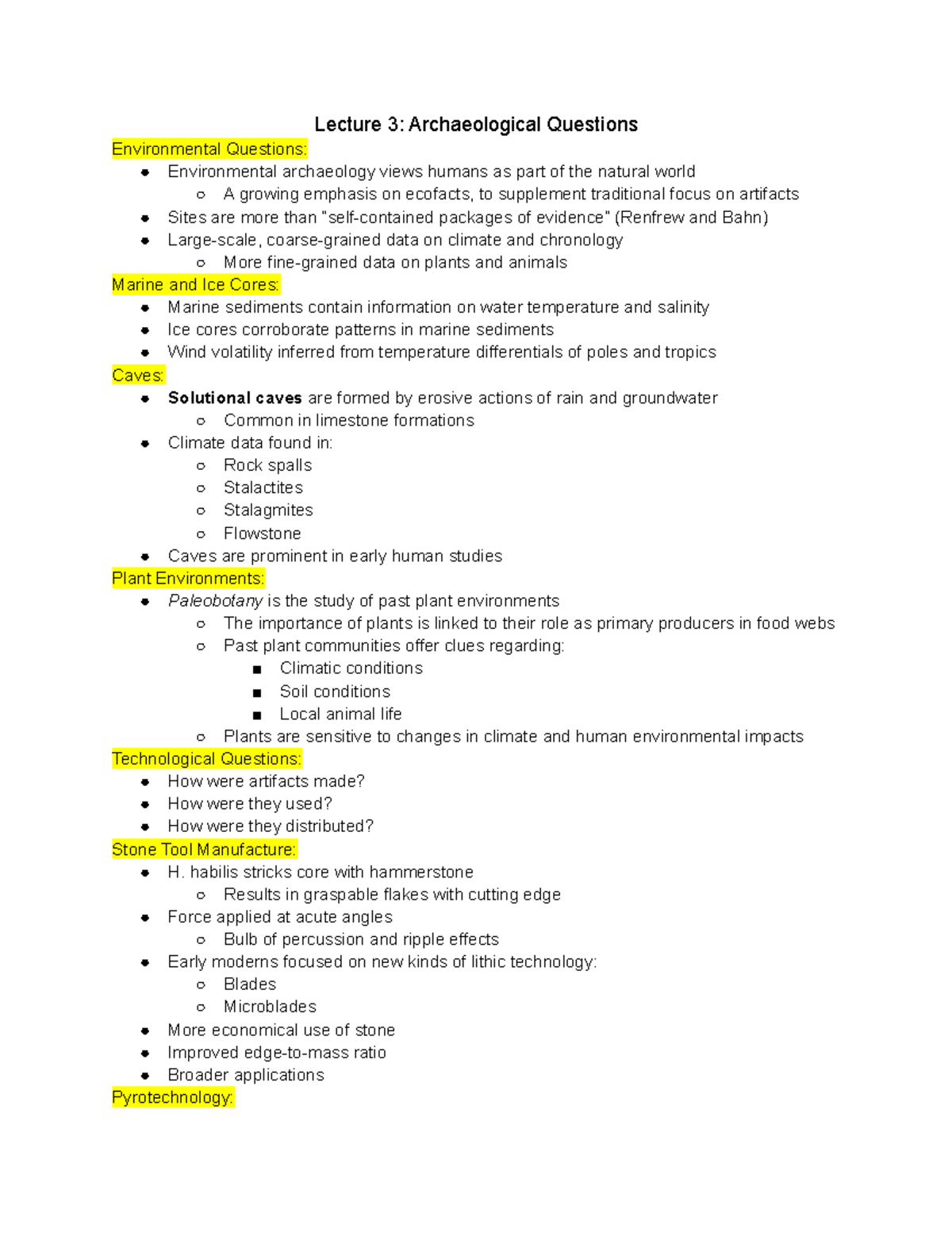 Lecture 3 Archaeological Questions Lecture 3 Archaeological