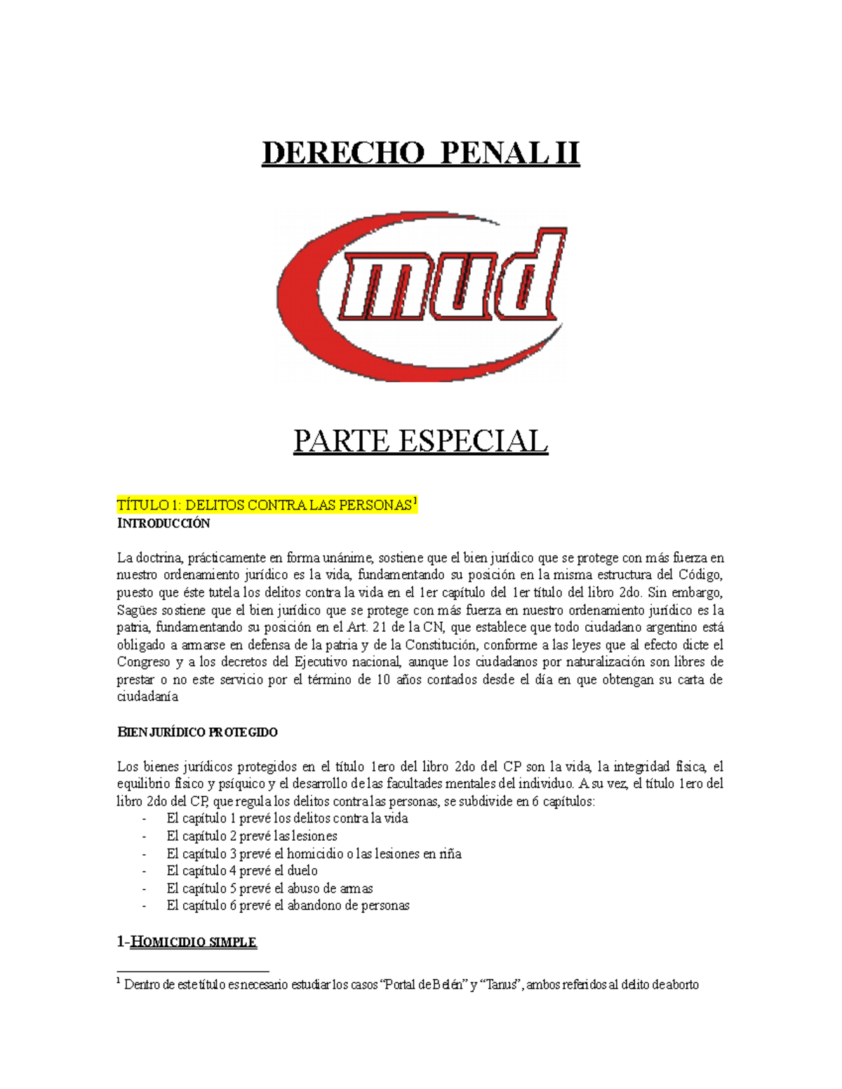 Apunte Penal Ii Donna Titulo 1 Studocu