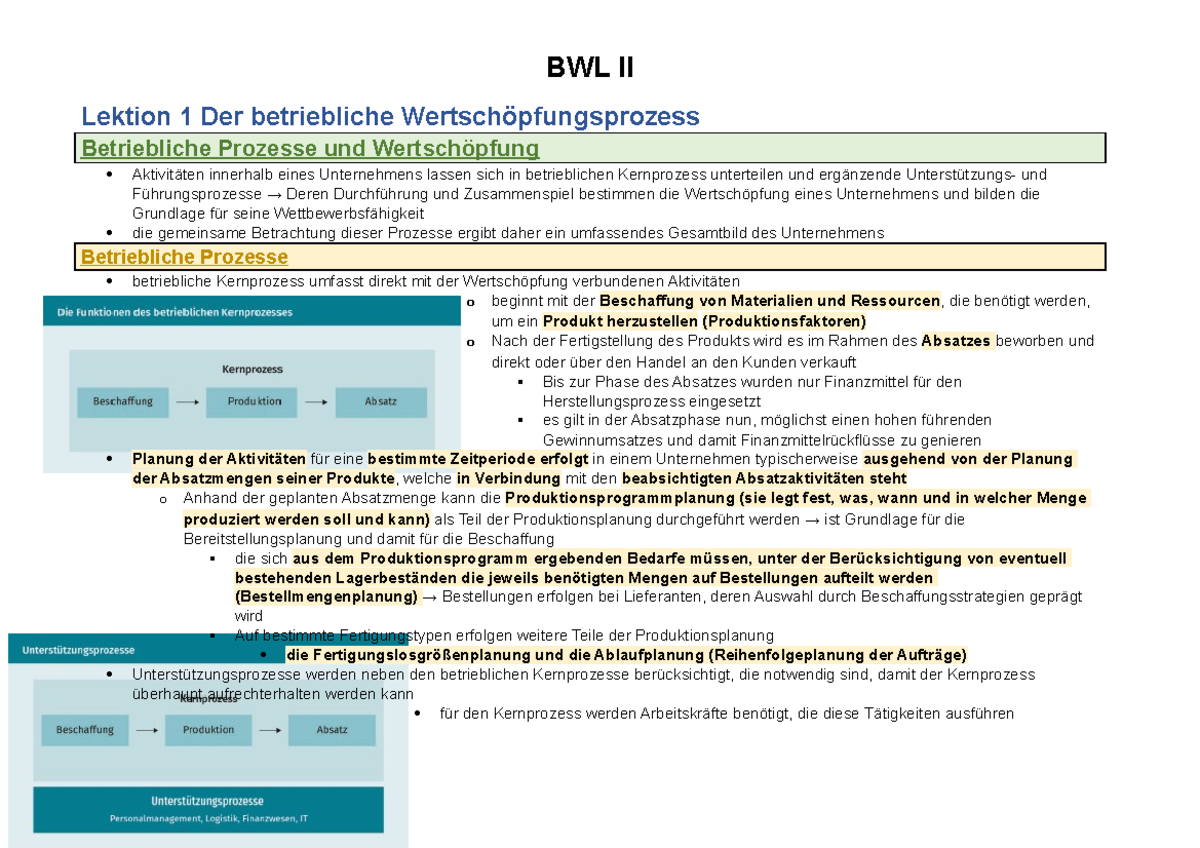 Lektion 1 Der Betriebliche Wertschöpfungsprozess - BWL II (Vertiefung ...