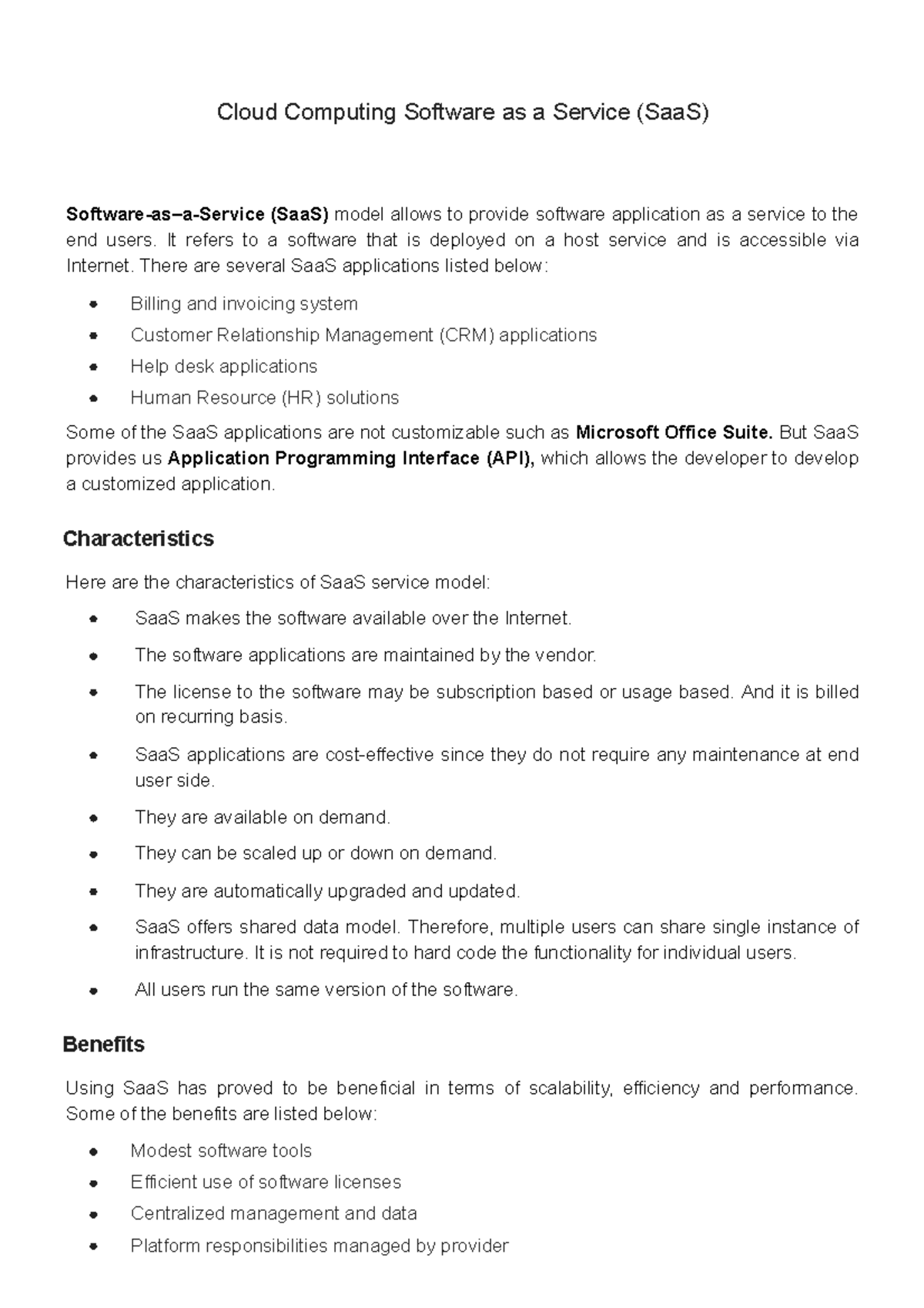 Cloud Computing Software as a Service (Saa S) Cloud Computing