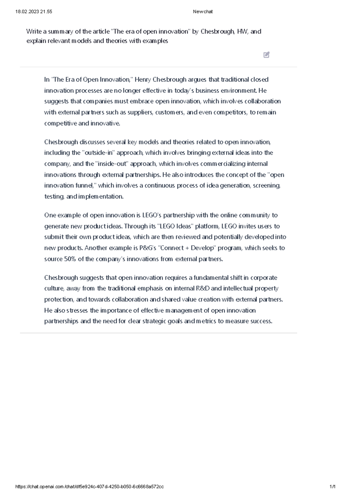 The era of open innovation 18.02 21 New chat chat.openai/chat