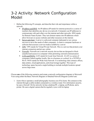 3-2 Activity - Project 3-2 assignment - 3-2 Activity: Network Configuration  Model Define the - Studocu