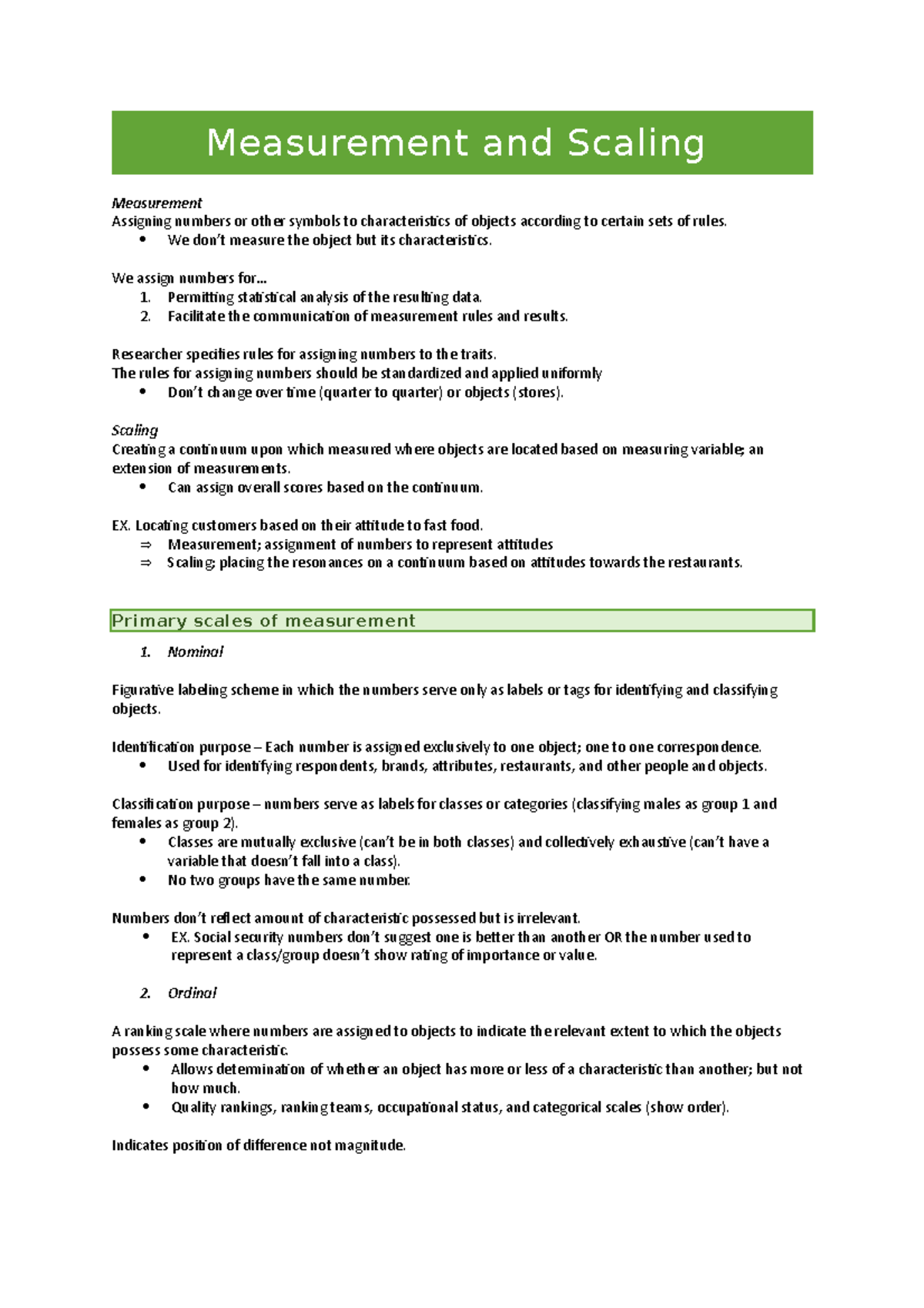 Measurement And Scaling Ch.7 - Measurement And Scaling Measurement ...