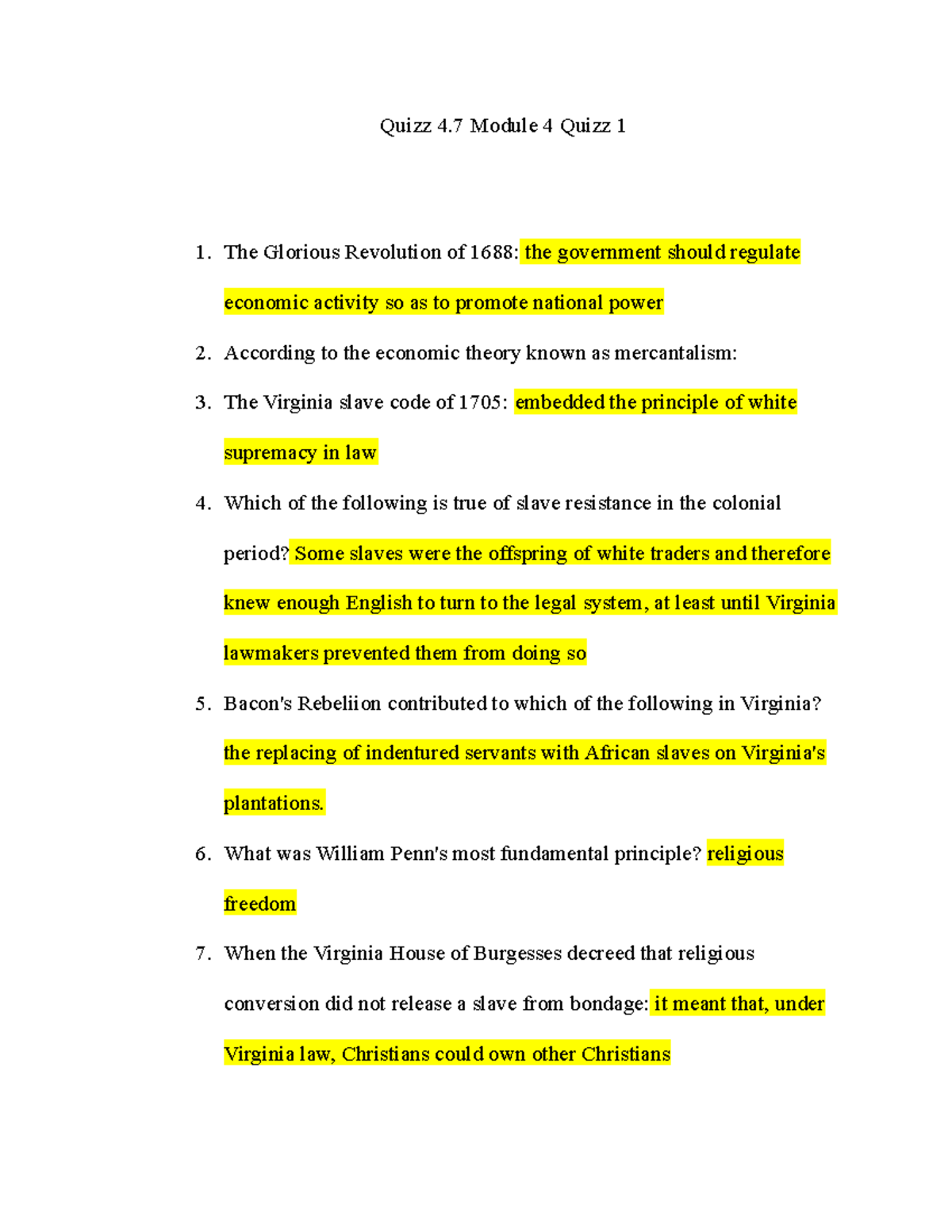 History 101 Quizz 4 Quizz 4 Module 4 Quizz 1 The Glorious Revolution
