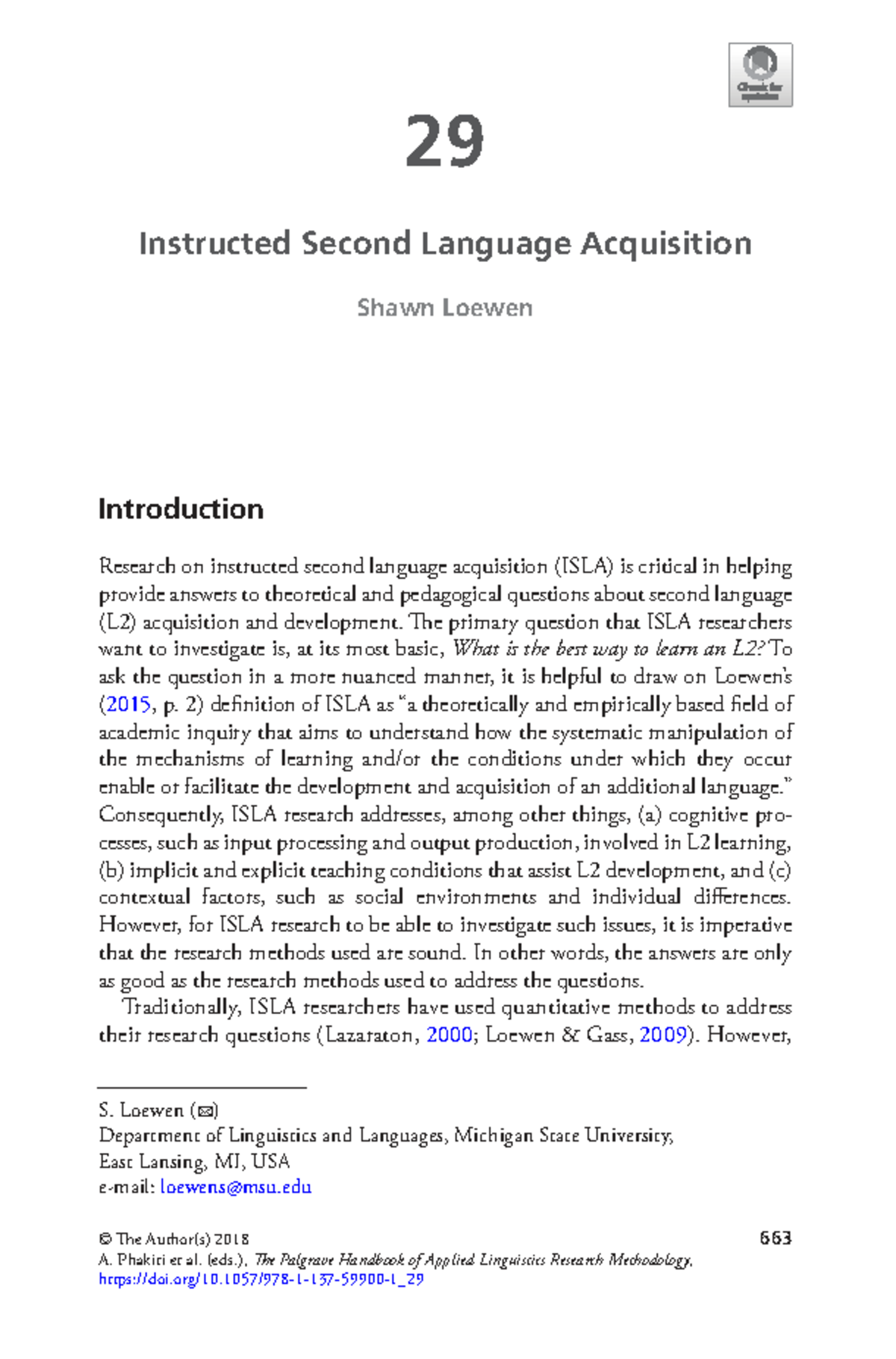 instructed second language acquisition a literature review