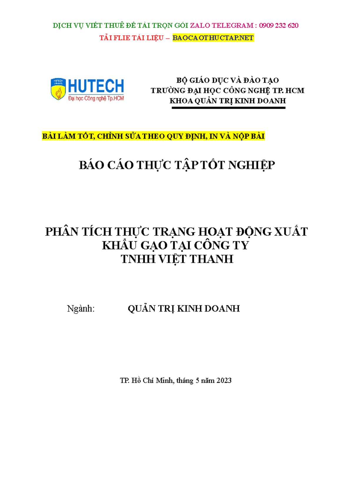 Phân Tích Thực Trạng Hoạt Động Xuất Khẩu Gạo Tại Công Ty - DỊch VỤ ViẾt 