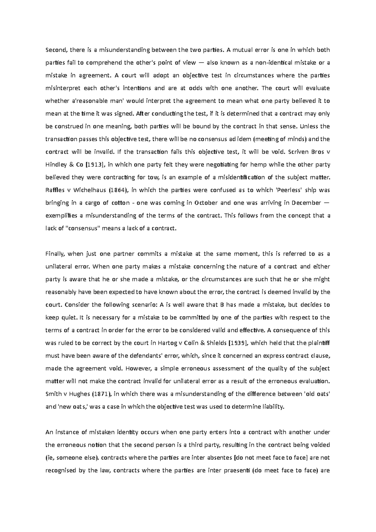 essay on mistake contract law