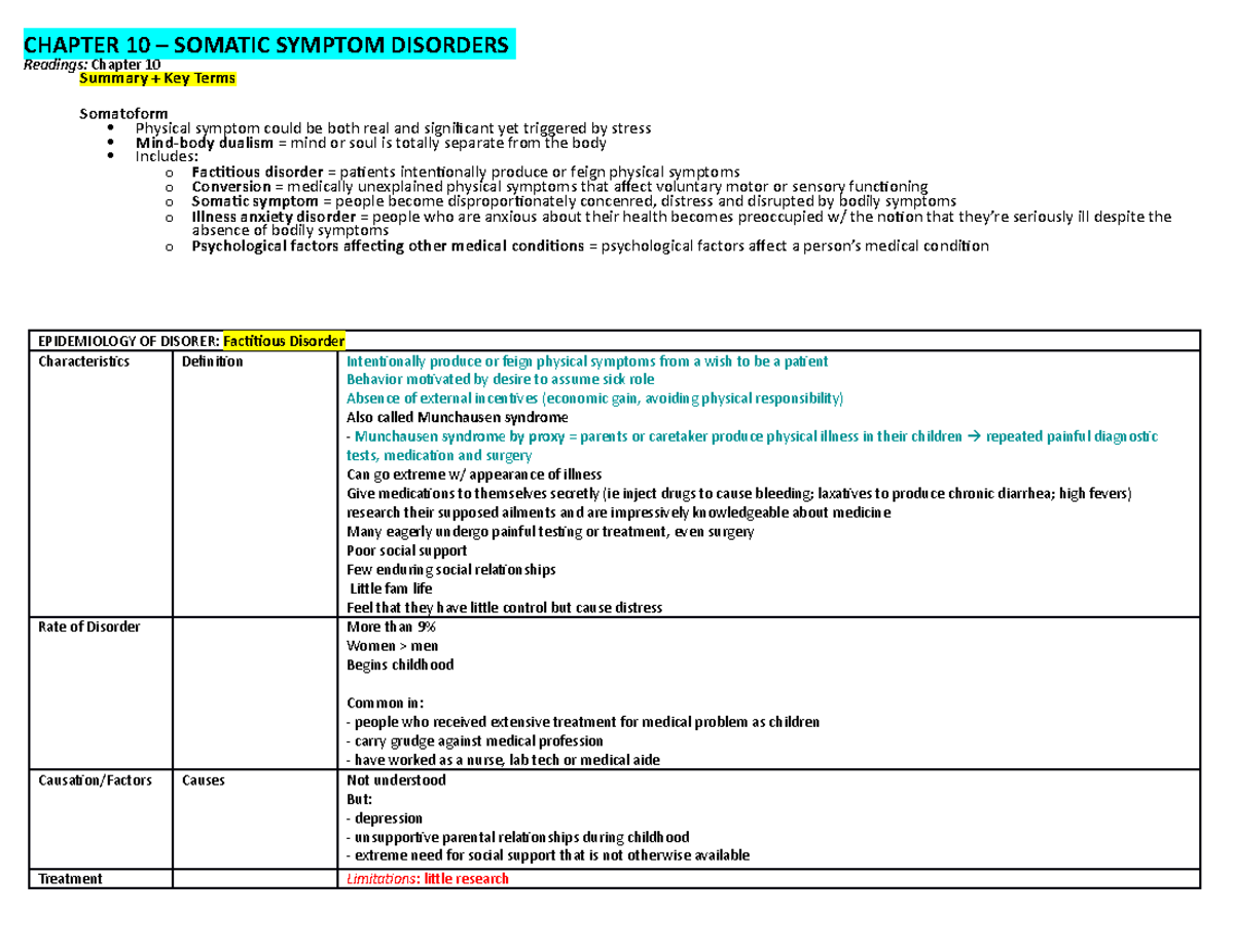 Chapter 10 - Somatic Symptom Disorder - CHAPTER 10 – SOMATIC SYMPTOM ...