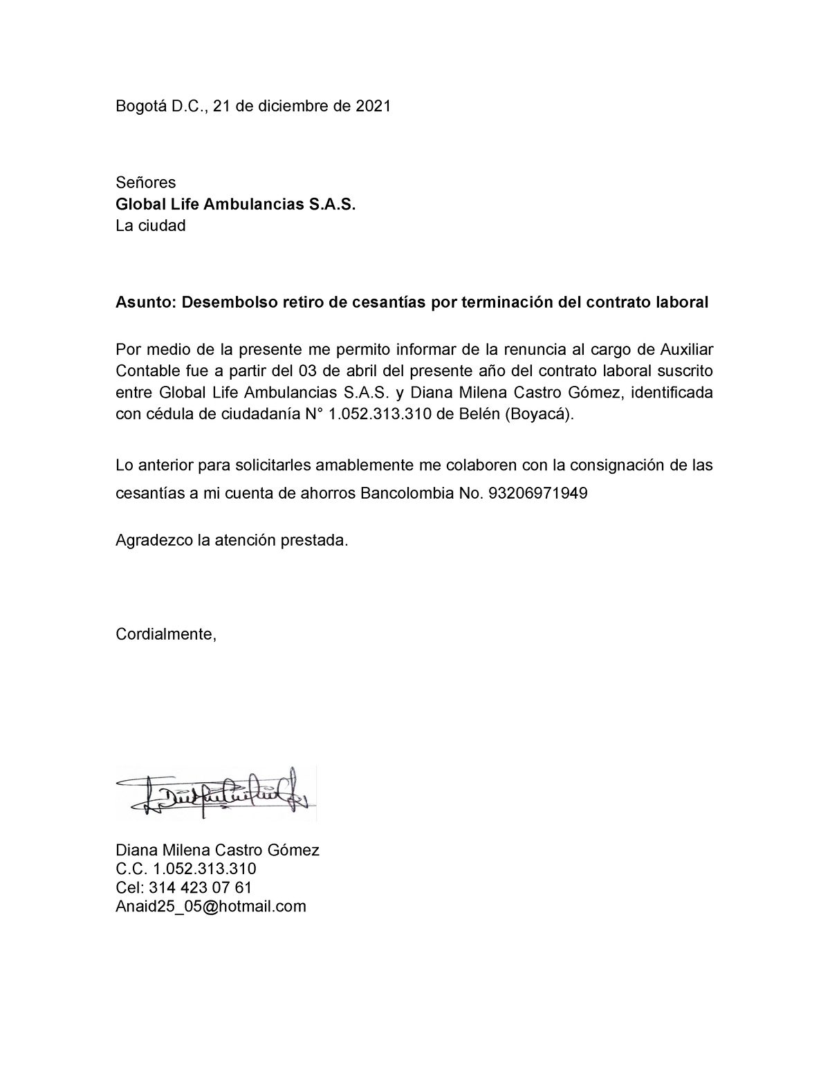 Modelo Carta Retiro De Cesantias Por Terminacion De Contrato Porvenir Sexiz Pix 4893