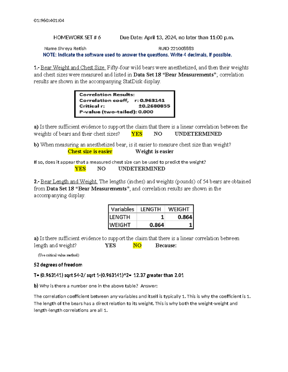 Homework Set 6 - this is homeowrk - HOMEWORK SET # 6 Due Date: April 13 ...